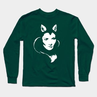 Faces - foxy lady on a teal wavey background Long Sleeve T-Shirt